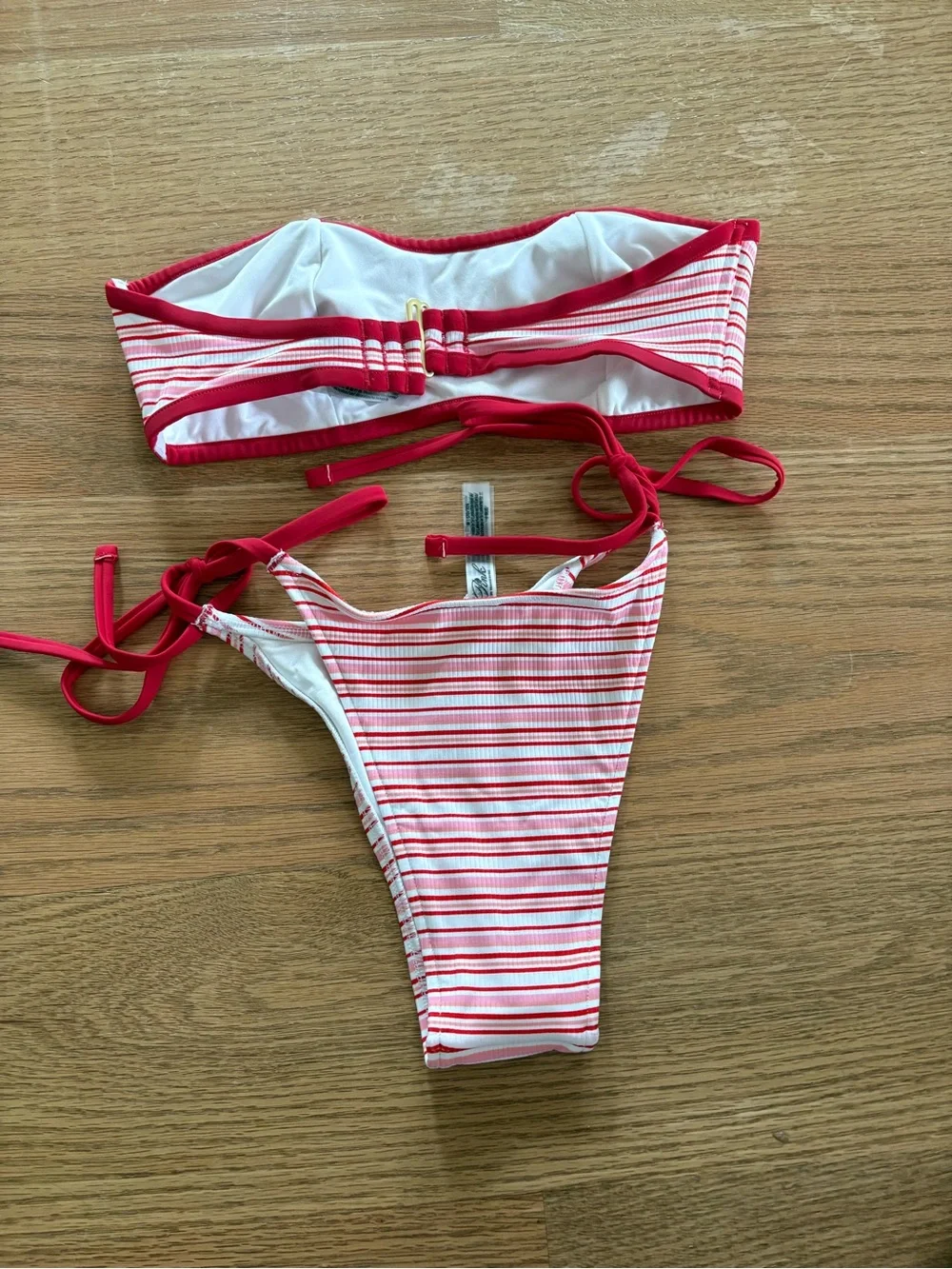 Frankie's Bikinis Red and White Striped Tie-Side Bikini